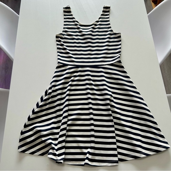 Black and White Striped Skater Mini Dress - Picture 1 of 7